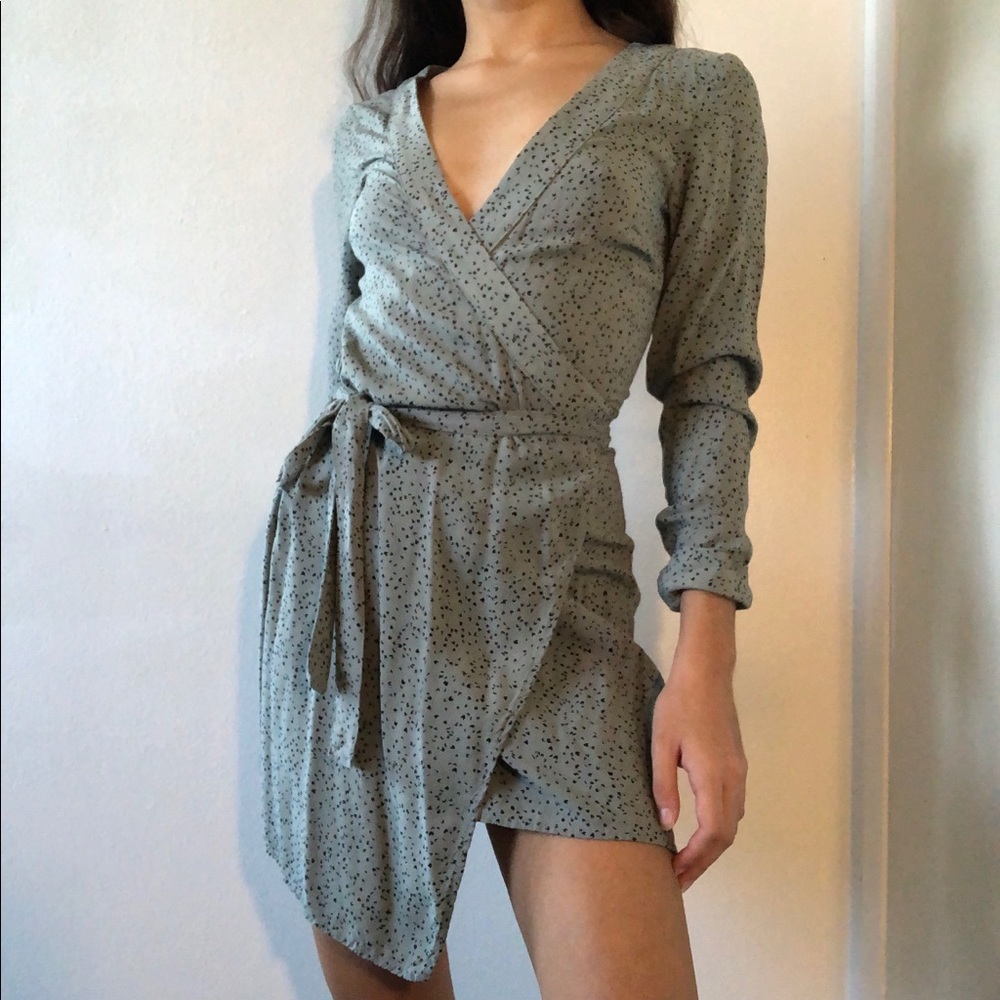 Patterned Long Sleeve Wrap Dress
